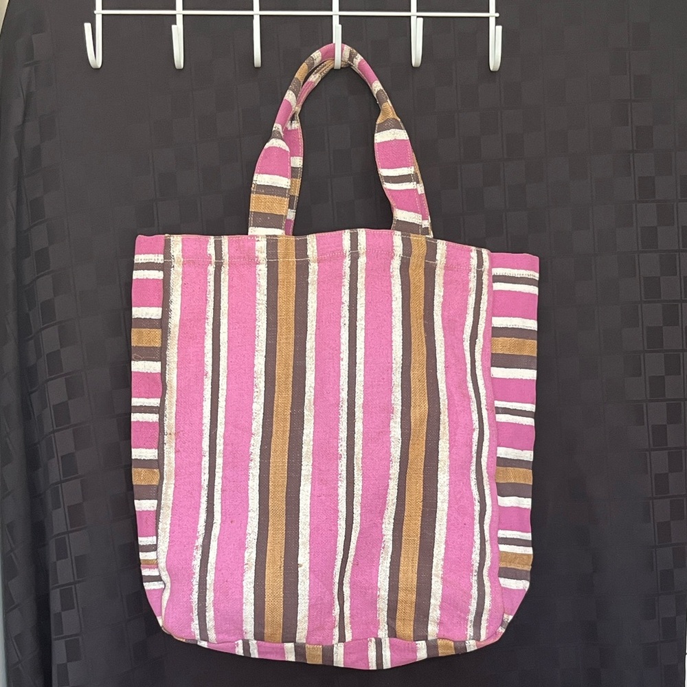 Striped Jute Tote Bag